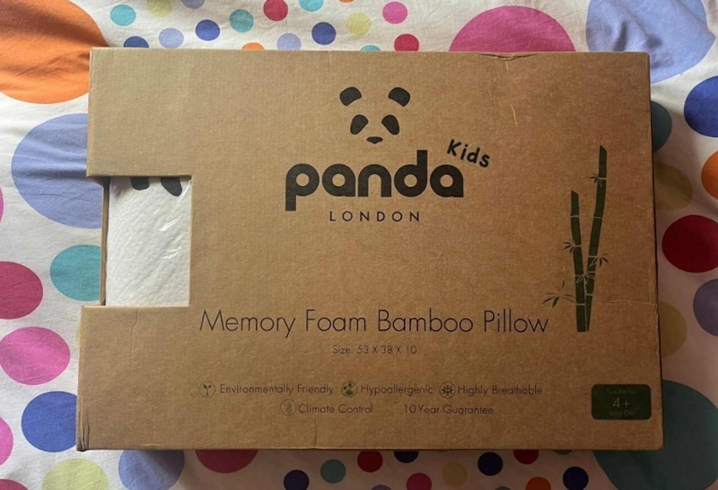 Panda Kids Memory Foam Bamboo Pillow in box