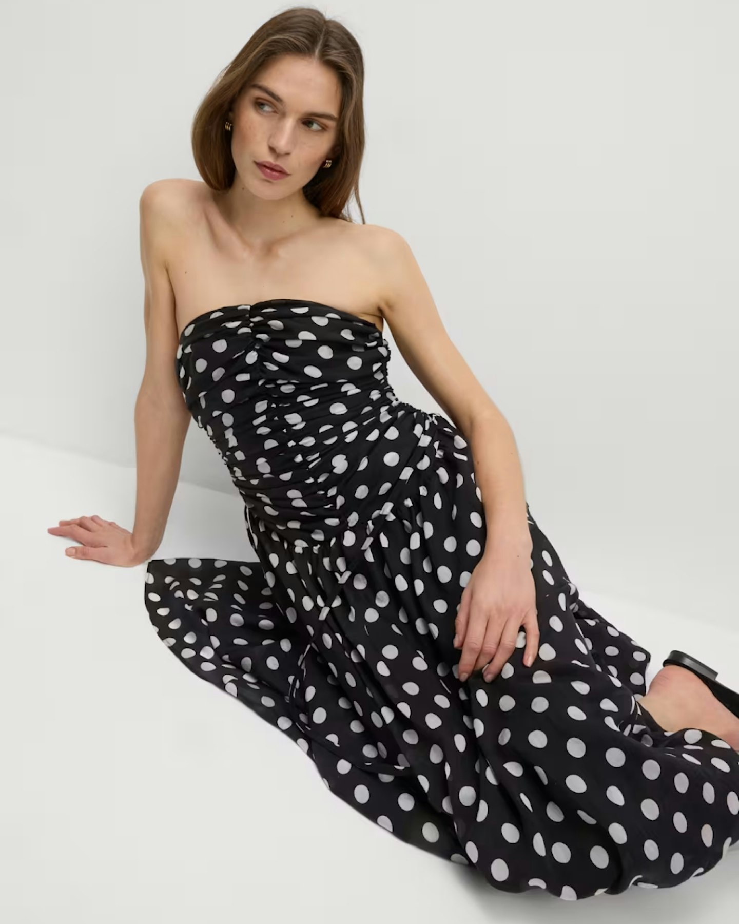 M&S Lyocell Rich Polka Dot Sweetheart Neckline Maxi Waisted Dress