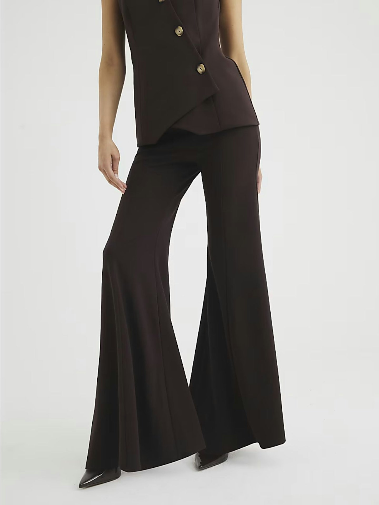 Brown Wide Leg Flare Trousers