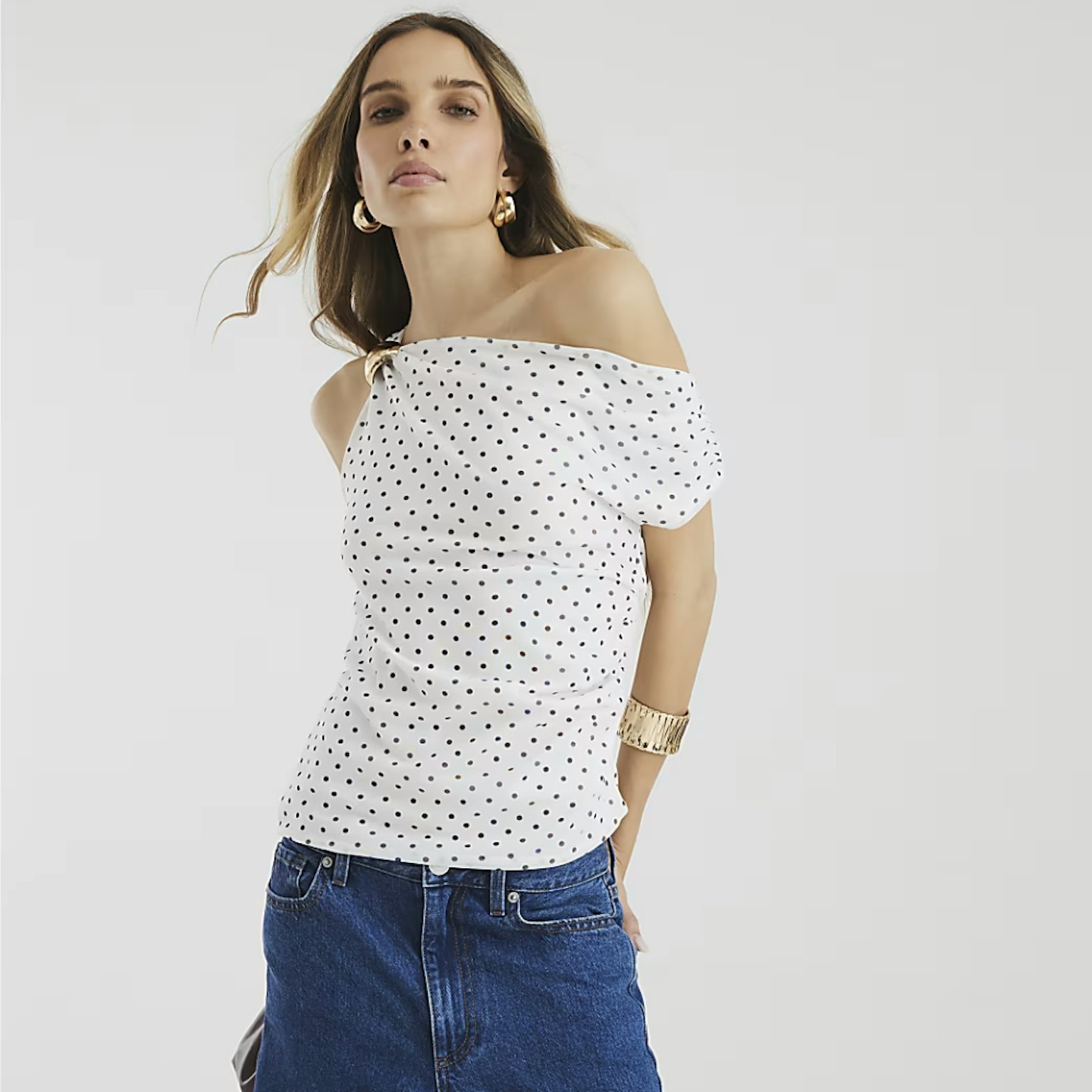 river island polka dot asymmetric top