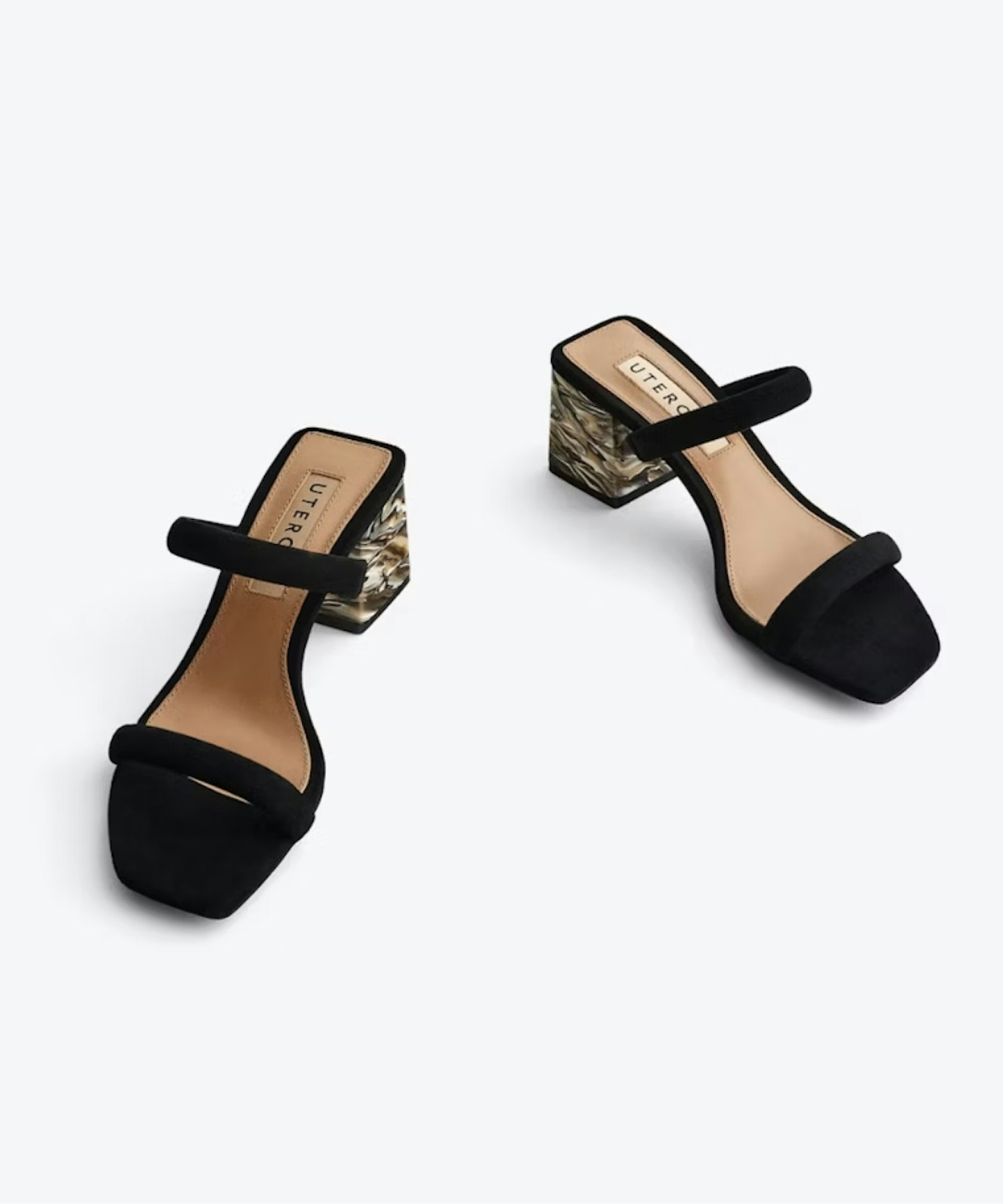 Uterqüe, Suede Sandals with Marble Effect Heels