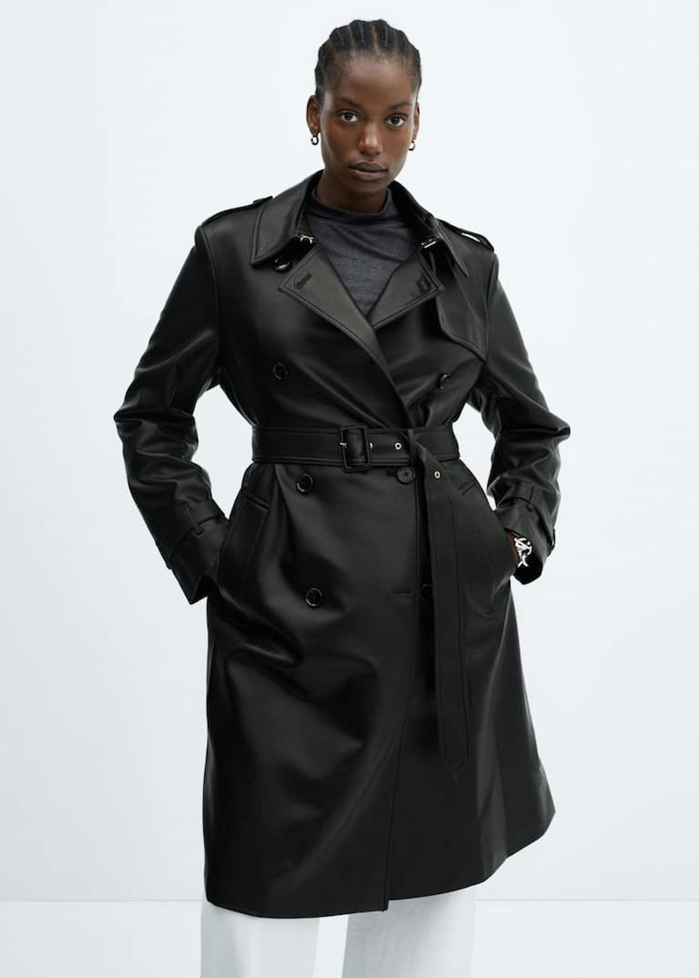 Mango, Leather-Effect Trench Coat