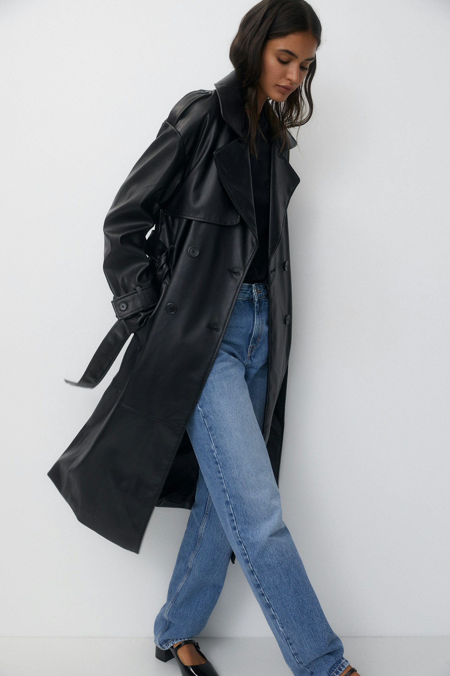 Pull & Bear, Faux-Leather Trench Coat