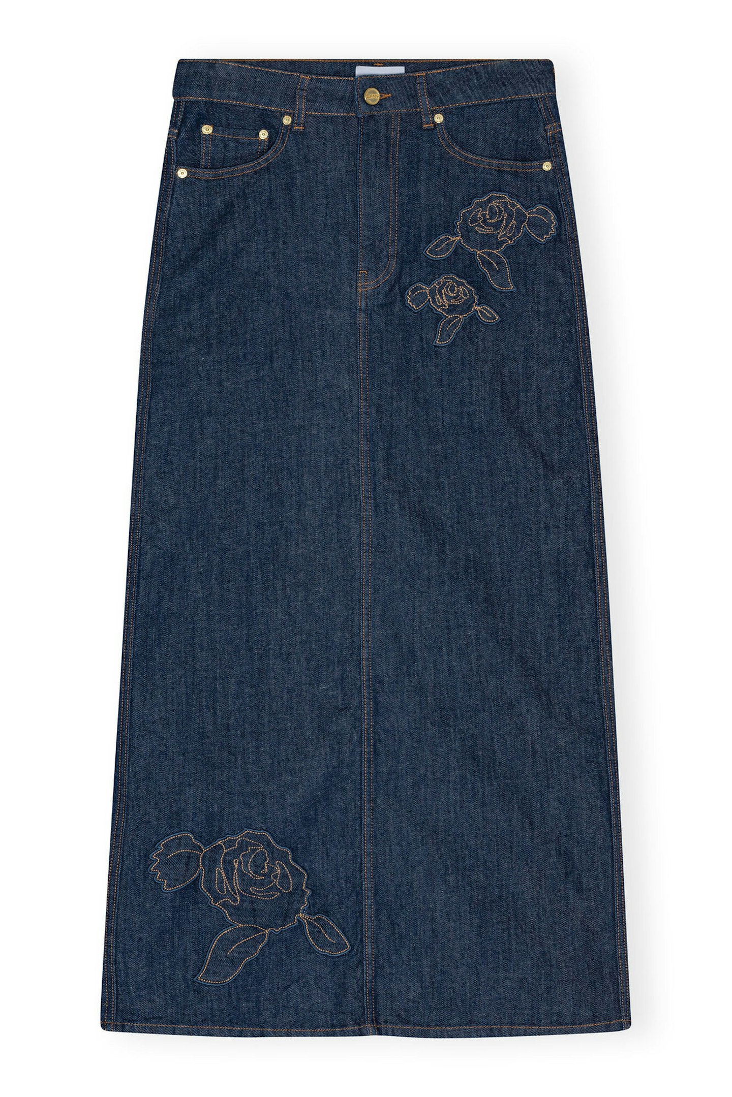 Ganni, Denim Rose Maxi Skirt