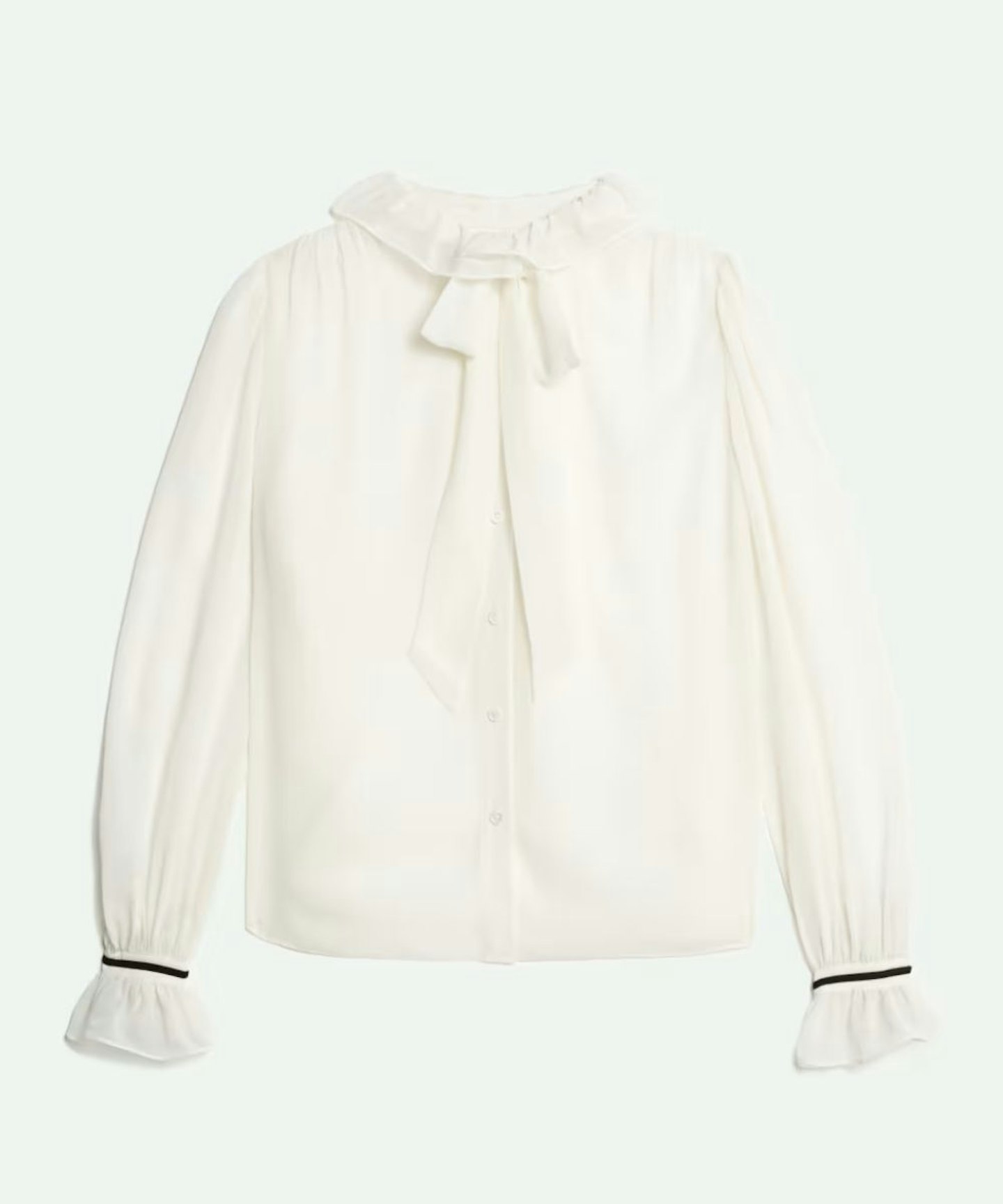 Pure Silk Tie-Neck Ruffle Blouse