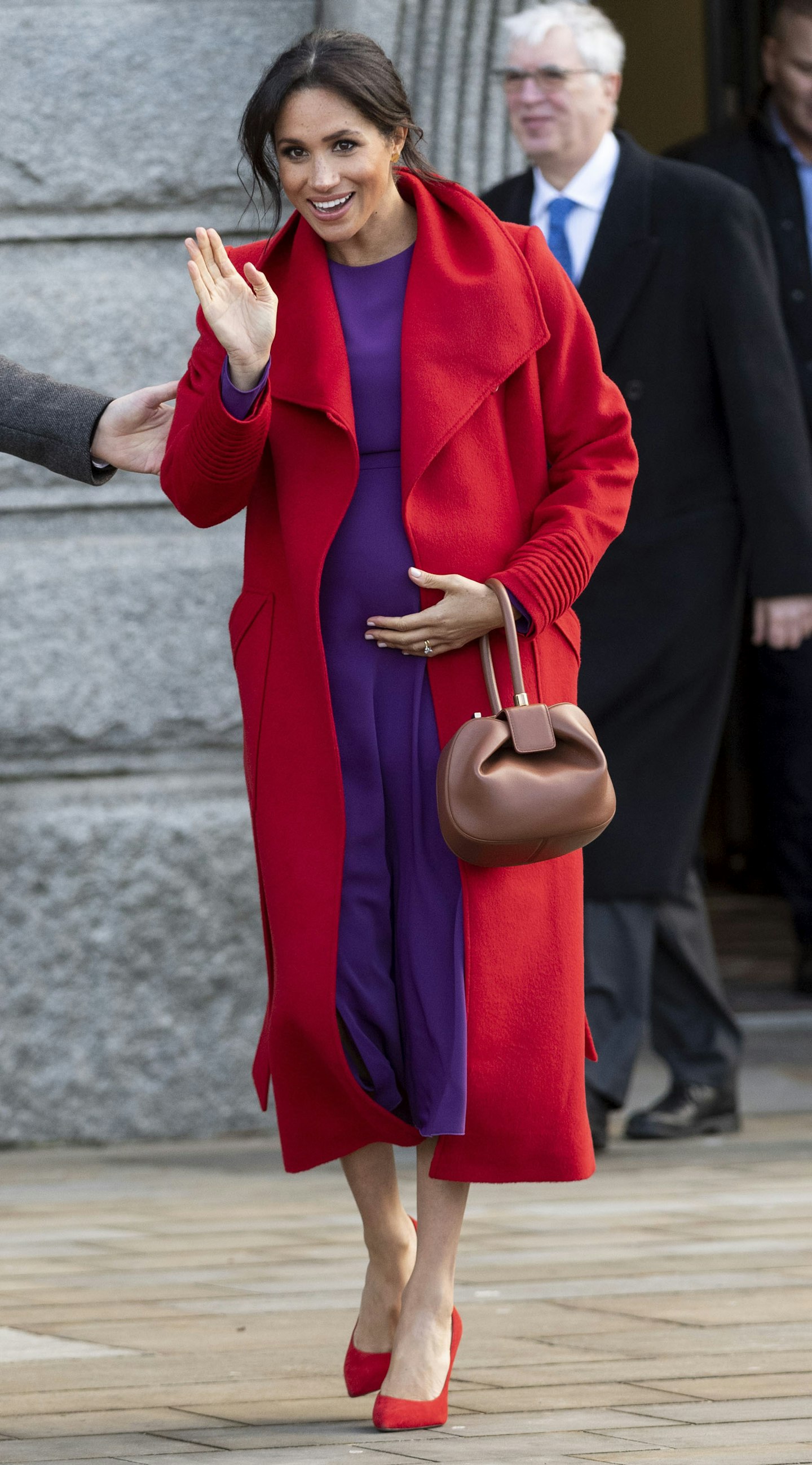 Meghan Markle in a Sentaler coat and a Babaton by Aritizia dress